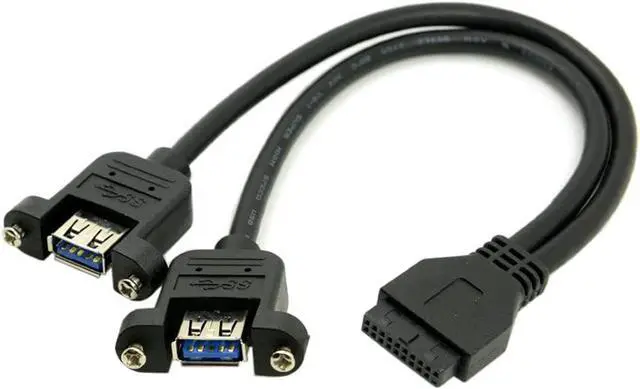 Alt view image 4 of 6 - 2 Ports USB 3.0 Female to Motherboard 20Pin Male Cable for Front Panel Screw Mount Type 30cm