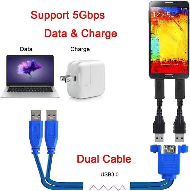 Alt view image 3 of 6 - USB 3.0 Type A 2 Male to 2 Female Extension Cable 50cm with Screw Panel Mount Holes