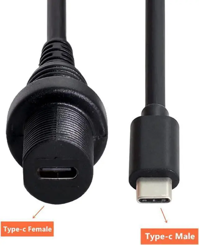 Alt view image 3 of 7 - Dustproof Waterproof USB-C Type-C USB 3.1 Extension Flush Car Mount Extension Cable for Dashboard Panel