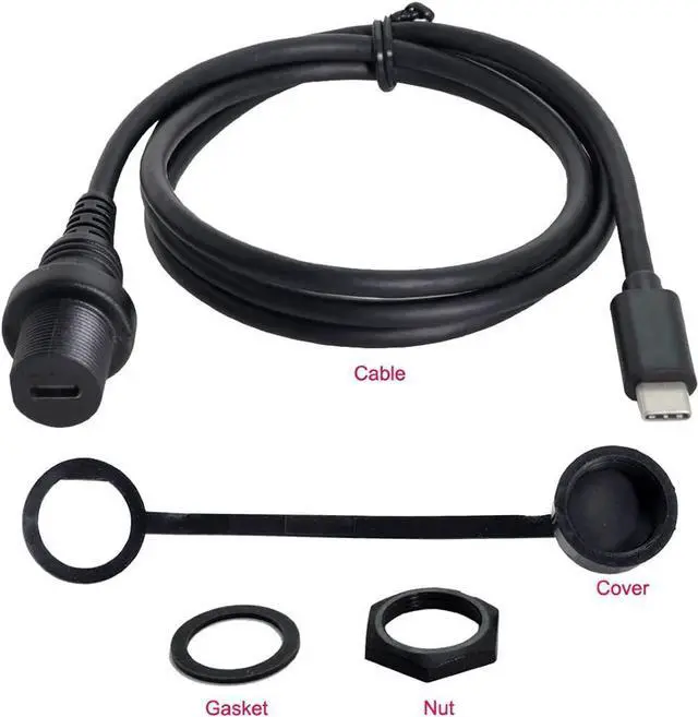 Alt view image 4 of 7 - Dustproof Waterproof USB-C Type-C USB 3.1 Extension Flush Car Mount Extension Cable for Dashboard Panel