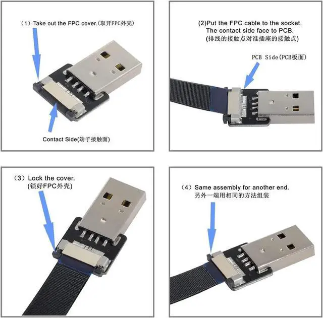 Alt view image 3 of 7 - Type-A USB 2.0 Male to Type-C USB-C Male Data Flat Slim FPC Cable 100CM for FPV & Disk & Phone