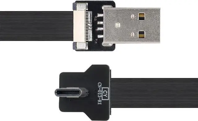 Alt view image 2 of 7 - Type-A USB 2.0 Male to Type-C USB-C Male Left Right Angled 90 Degree Data Flat Slim FPC Cable 100CM for FPV & Disk & Phone