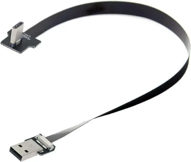 Alt view image 7 of 7 - Type-A USB 2.0 Male to Type-C USB-C Male Left Right Angled 90 Degree Data Flat Slim FPC Cable 100CM for FPV & Disk & Phone