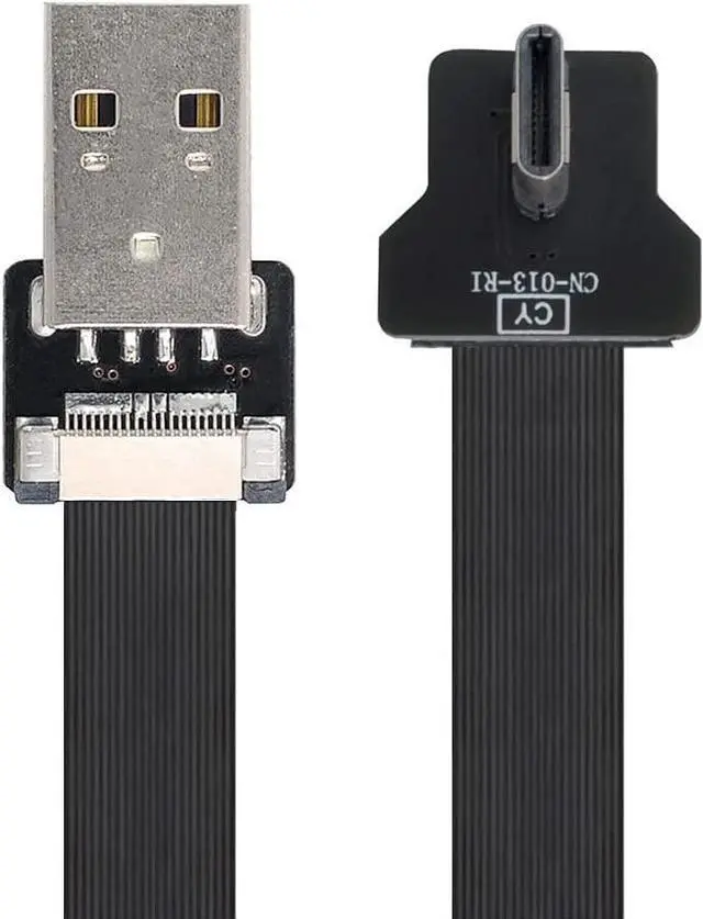 Main image of Type-A USB 2.0 Male to Type-C USB-C Male Left Right Angled 90 Degree Data Flat Slim FPC Cable 100CM for FPV & Disk & Phone