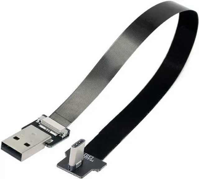 Alt view image 6 of 7 - Type-A USB 2.0 Male to Type-C USB-C Male Left Right Angled 90 Degree Data Flat Slim FPC Cable 100CM for FPV & Disk & Phone