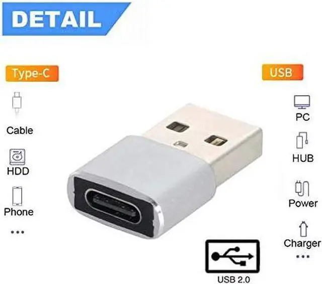 Alt view image 2 of 6 - USB C to USB 2.0 Adapter,USB 2.0 Type A Male to USB Type C Female Connector Adapter for Laptop Tablet Phone White 5pcs/Set