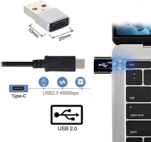 Alt view image 3 of 6 - USB C to USB 2.0 Adapter,USB 2.0 Type A Male to USB Type C Female Connector Adapter for Laptop Tablet Phone White 5pcs/Set