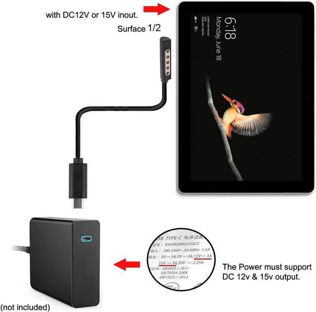 Alt view image 3 of 5 - USB C DC Jack Cable for Magnetic Surface Pro1 Pro2 Book USB 3.1 Type C USB-C DC Cable 1.5m