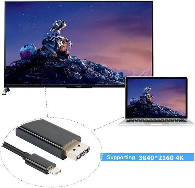 Alt view image 5 of 7 - 1.8M USB 3.1 Type C USB-C to DisplayPort DP 4K UHD HDTV Cable for Laptop