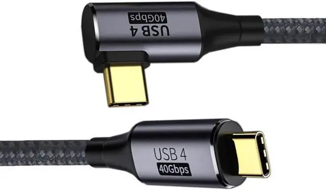 Main image of 90 Degree Angled USB-C to USB-C USB4 Cable 40Gbps with 100W Charging UHD 8K 5K 4K@60Hz USB4.0 Compatible with Thunderbolt3/4 1.0M