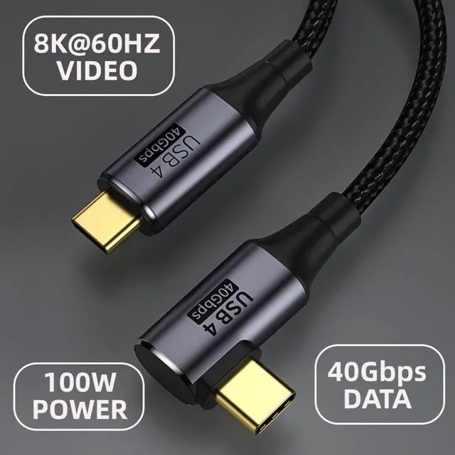 Alt view image 2 of 7 - 90 Degree Angled USB-C to USB-C USB4 Cable 40Gbps with 100W Charging UHD 8K 5K 4K@60Hz USB4.0 Compatible with Thunderbolt3/4 1.0M