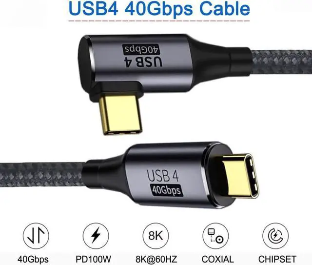 Alt view image 4 of 7 - 90 Degree Angled USB-C to USB-C USB4 Cable 40Gbps with 100W Charging UHD 8K 5K 4K@60Hz USB4.0 Compatible with Thunderbolt3/4 1.0M