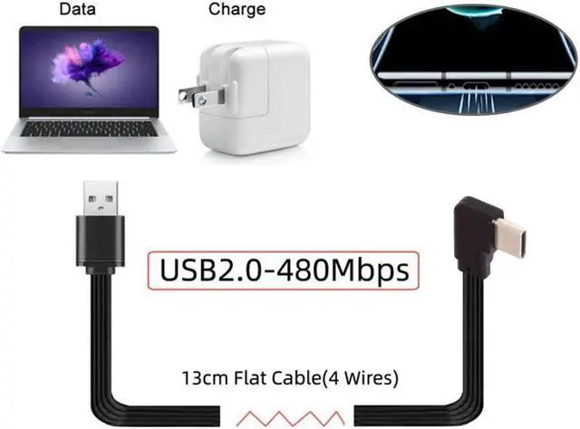 Alt view image 2 of 7 - USB 2.0 Type-A Male to USB-C Type-C Male Flat Slim FPC 90 Degree Angled Data Cable for FPV & Disk & Phone 13cm