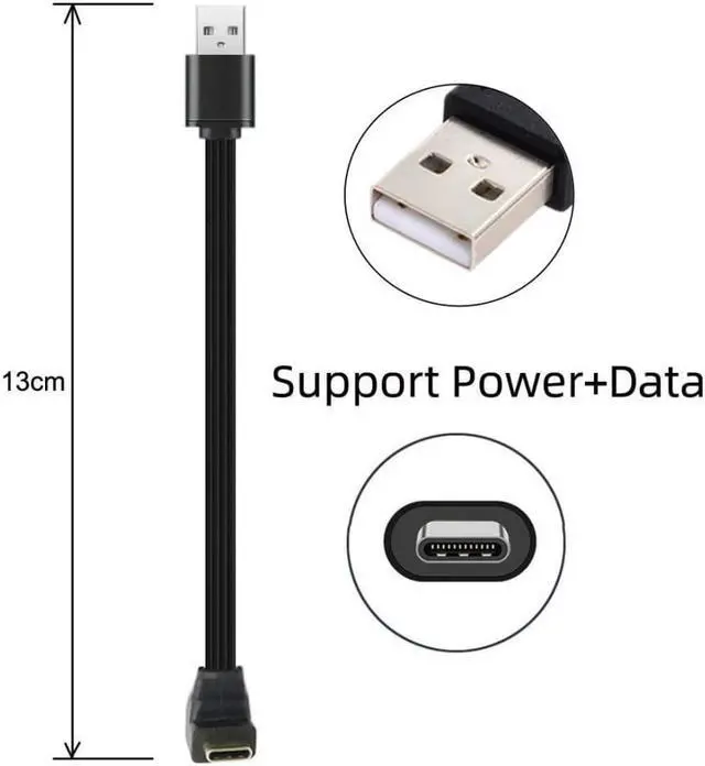 Alt view image 3 of 7 - USB C Short Flat Cable, USB 2.0 Type A Male to USB C Male 90 Degree UP Angled 4 Wires 5V 2A Charge Data Extension Silicone Cable 4 Wires 30AWG 13cm