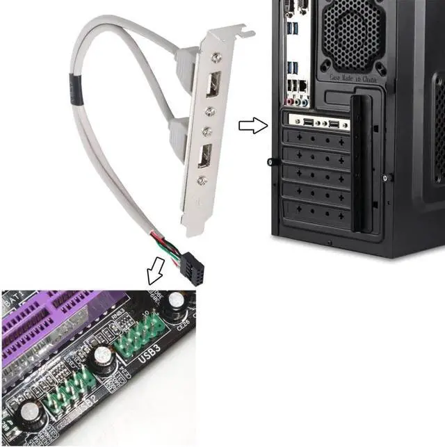 Alt view image 2 of 6 - 2 Port USB 2.0 Type A Female Screw to USB 2.0 9 Pin Motherboard Header Panel Cable with Bracket Bracket Computer Accessory Cord