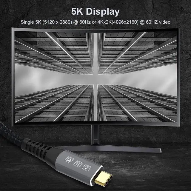 Alt view image 6 of 7 - USB4 USB4.0 USB-C Type-C Male to USB-C Type-C Male USB4 Cable 40Gbps with 100W Charging Compatible 1.8M