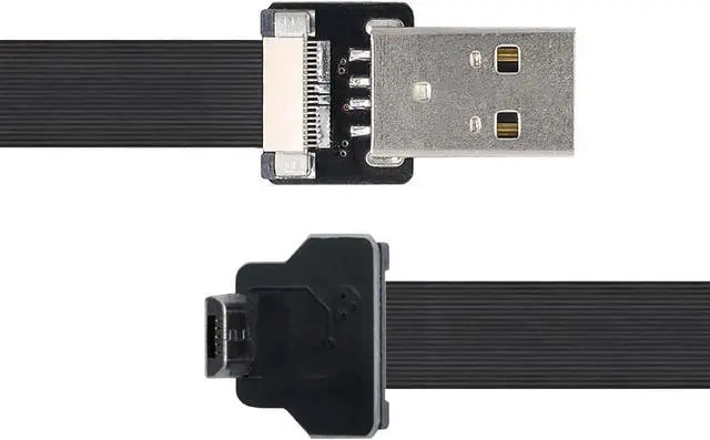 Alt view image 2 of 7 - Type-A USB 2.0 Male to Micro USB 5Pin Male Downward Angled 90 Degree Data Flat Slim FPC Cable 20CM for FPV & Disk & Phone