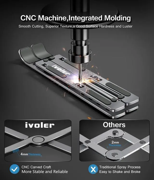 Alt view image 2 of 7 - Laptop Stand, Laptop Holder Riser Computer Tablet Stand, 6 Angles Adjustable Aluminum Ergonomic Foldable Portable Desktop Holder Compatible with MacBook,iPad, HP, Dell, Lenovo 10-15.6\u201d Gray