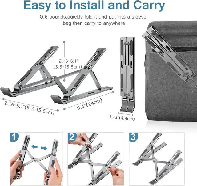 Alt view image 5 of 7 - Laptop Stand, Laptop Holder Riser Computer Tablet Stand, 6 Angles Adjustable Aluminum Ergonomic Foldable Portable Desktop Holder Compatible with MacBook,iPad, HP, Dell, Lenovo 10-15.6\u201d Gray