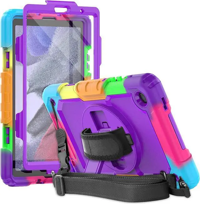 Main image of Case for Samsung Tab A7 Lite 2021 8.7 inch SM-T220/T225/T227 with Screen Protector | Three-Layer Full Body Silicone Protective Cover W/Handle Hand Strap for Galaxy Tab A7 Lite | Purple