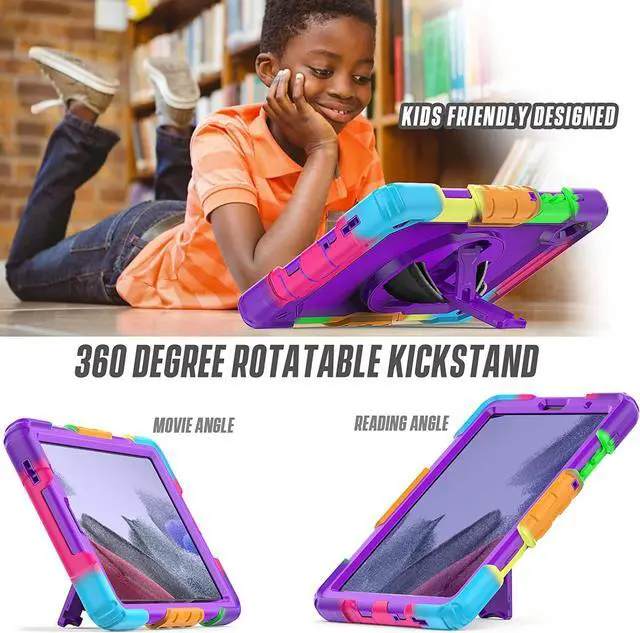 Alt view image 3 of 7 - Case for Samsung Tab A7 Lite 2021 8.7 inch SM-T220/T225/T227 with Screen Protector | Three-Layer Full Body Silicone Protective Cover W/Handle Hand Strap for Galaxy Tab A7 Lite | Purple