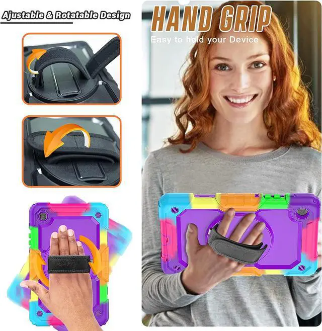 Alt view image 4 of 7 - Case for Samsung Tab A7 Lite 2021 8.7 inch SM-T220/T225/T227 with Screen Protector | Three-Layer Full Body Silicone Protective Cover W/Handle Hand Strap for Galaxy Tab A7 Lite | Purple