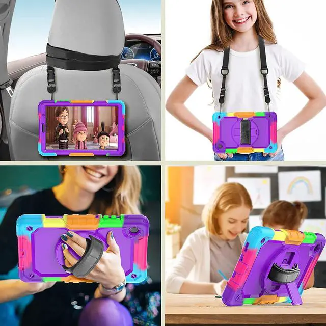 Alt view image 5 of 7 - Case for Samsung Tab A7 Lite 2021 8.7 inch SM-T220/T225/T227 with Screen Protector | Three-Layer Full Body Silicone Protective Cover W/Handle Hand Strap for Galaxy Tab A7 Lite | Purple