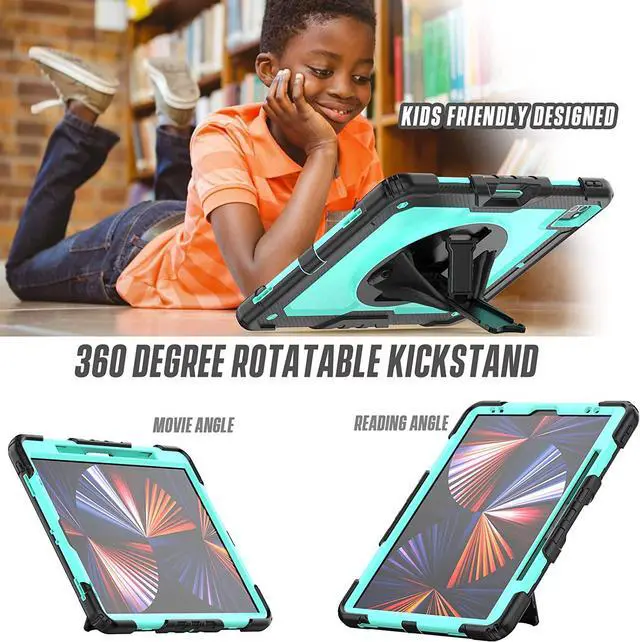 Alt view image 3 of 6 - iPad Pro 12.9 Case 6th/5th/4th Generation with Screen Protector |  12.9 Inch iPad Pro Case with Pencil Holder | 3 Layer Dropproof Heavy Duty Rugged Protective Cover with Shouler Strap | SkyBlue