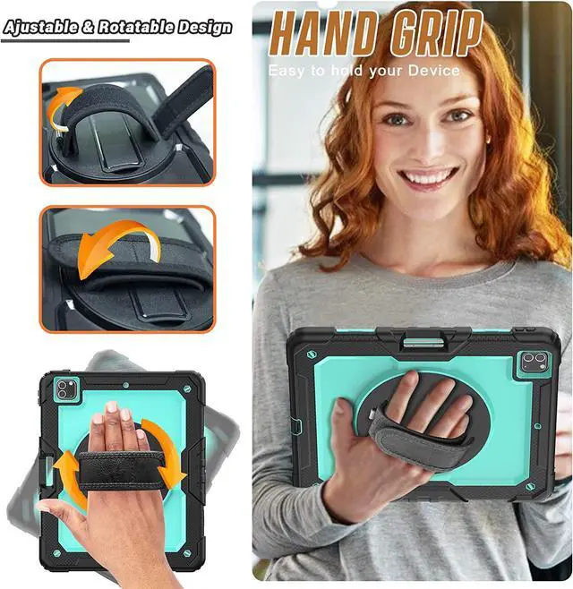 Alt view image 4 of 6 - iPad Pro 12.9 Case 6th/5th/4th Generation with Screen Protector |  12.9 Inch iPad Pro Case with Pencil Holder | 3 Layer Dropproof Heavy Duty Rugged Protective Cover with Shouler Strap | SkyBlue