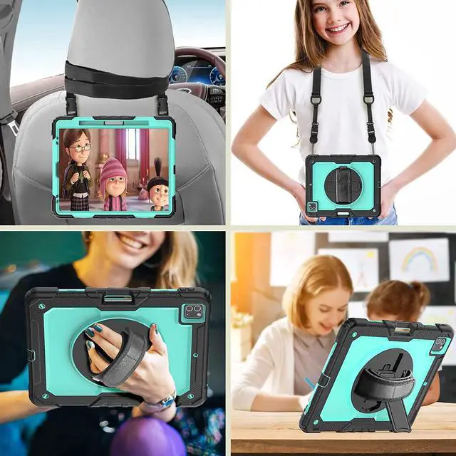Alt view image 5 of 6 - iPad Pro 12.9 Case 6th/5th/4th Generation with Screen Protector |  12.9 Inch iPad Pro Case with Pencil Holder | 3 Layer Dropproof Heavy Duty Rugged Protective Cover with Shouler Strap | SkyBlue
