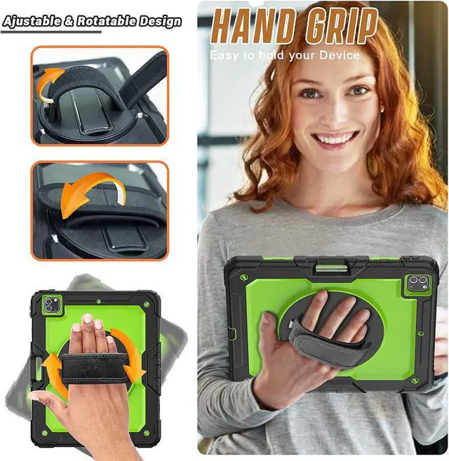 Alt view image 4 of 6 - iPad Pro Case 12.9 6th/5th/4th Generation with Pencil Holder | Heavy Duty Hybrid Dropproof Rugged Protection Hard Cover W/Screen Protector Shoulder Strap for iPad Pro 12.9 2022/2021/2020/2018