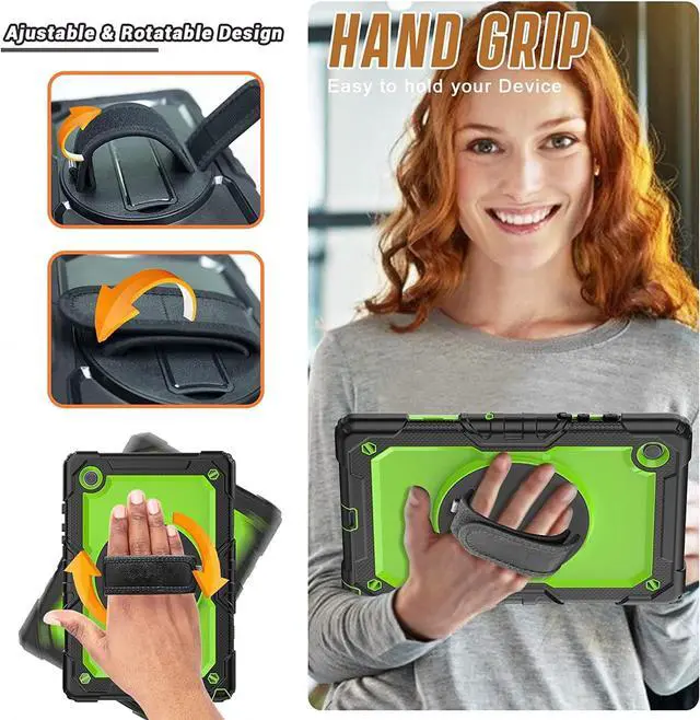 Alt view image 4 of 6 - Galaxy Tab A8 10.5 Case SM-X200/X205/X207 | 3 Layer Dropproof Silicone Rugged Protection Case W/Screen Protector Pencil Holder Stand Shoulder Stra Handle Grip for Samsung Tab A8 2022 | Green