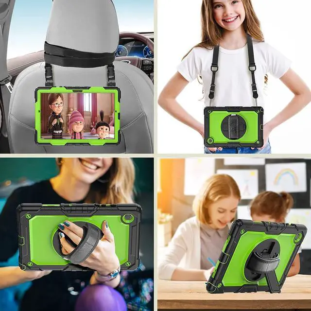 Alt view image 5 of 6 - Galaxy Tab A8 10.5 Case SM-X200/X205/X207 | 3 Layer Dropproof Silicone Rugged Protection Case W/Screen Protector Pencil Holder Stand Shoulder Stra Handle Grip for Samsung Tab A8 2022 | Green