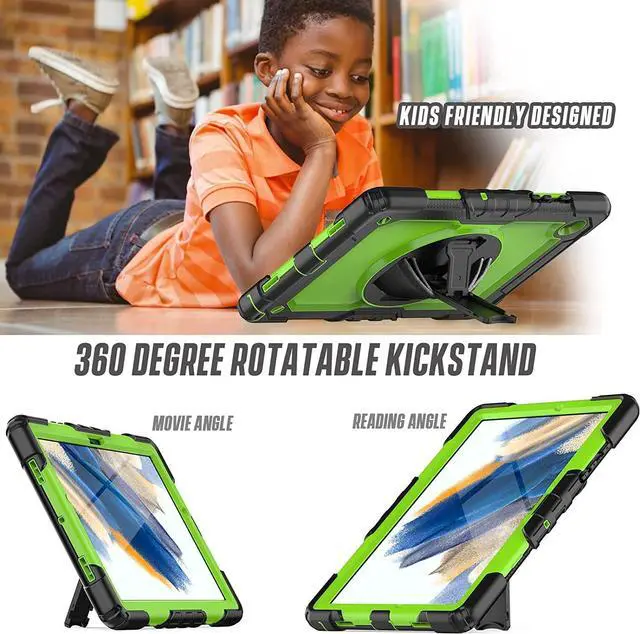 Alt view image 3 of 6 - Galaxy Tab A8 10.5 Case SM-X200/X205/X207 | 3 Layer Dropproof Silicone Rugged Protection Case W/Screen Protector Pencil Holder Stand Shoulder Stra Handle Grip for Samsung Tab A8 2022 | Green