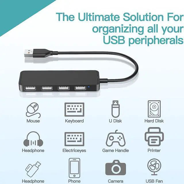 Alt view image 4 of 7 - USB Hub USB Splitter USB 4-Port Adapter USB Extender for for Laptop PC MacBook Mac Pro Mac Mini iMac Surface Pro and More (Black-USB 2.0/0.3m)