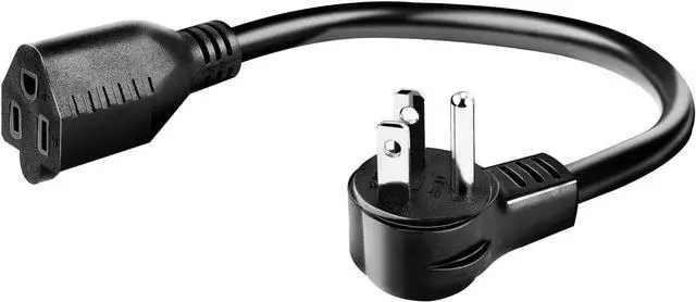 Main image of Extension Cord,Flat Plug, 3 Prong Power Cord 16AWG/125V/1625W Short Extension Cable, for Indoor and Outdoor ,1 Ft/0.3m Black