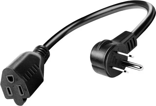 Alt view image 3 of 4 - Extension Cord,Flat Plug, 3 Prong Power Cord 16AWG/125V/1625W Short Extension Cable, for Indoor and Outdoor ,1 Ft/0.3m Black
