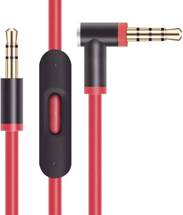 Main image of Replacement Audio Cable Cord Wire with in-line Microphone and Control + OEM Replacement Leather Pouch/Leather Bag for Beats by Dr Dre Headphones Solo/Studio/Pro/Detox/Wireless/Mixr/Executive (red)