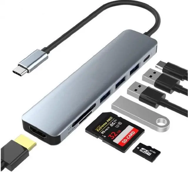 Main image of USB C Hub,7 in 1 USB C to HDMI Multport Adapter,Compatible for MacBook Pro, Chromebook, XPS, and USB C Devices (4K HDMI+100W PD+USB3.0 +USB2.0 * 2+SD/TF Card Reader)