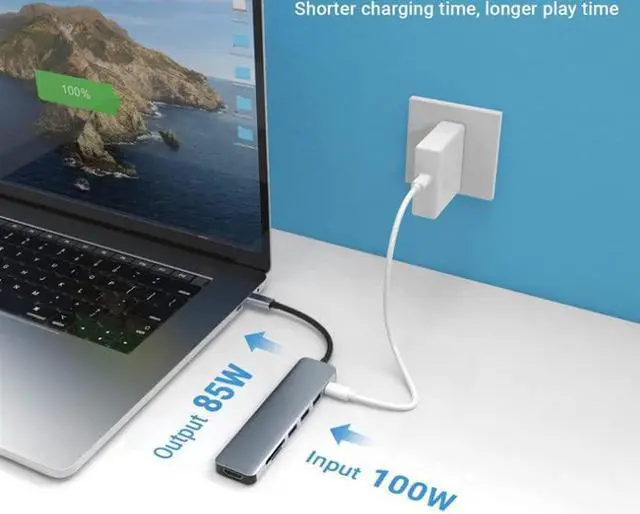 Alt view image 3 of 7 - USB C Hub,7 in 1 USB C to HDMI Multport Adapter,Compatible for MacBook Pro, Chromebook, XPS, and USB C Devices (4K HDMI+100W PD+USB3.0 +USB2.0 * 2+SD/TF Card Reader)