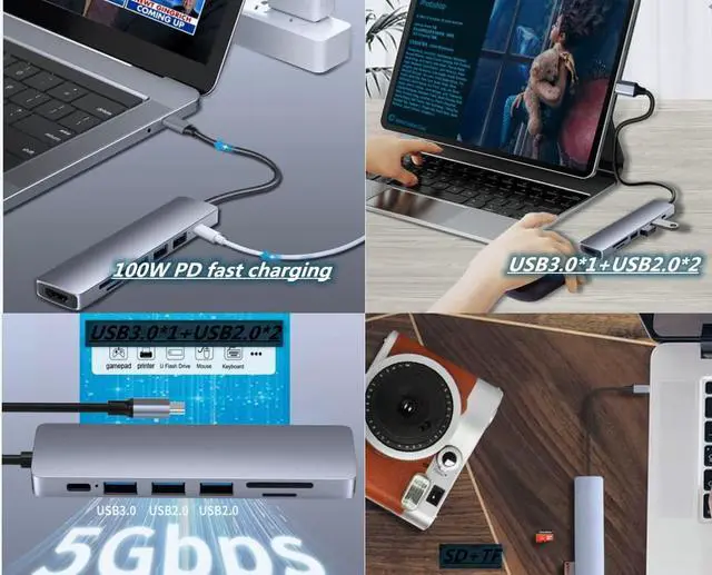 Alt view image 7 of 7 - USB C Hub,7 in 1 USB C to HDMI Multport Adapter,Compatible for MacBook Pro, Chromebook, XPS, and USB C Devices (4K HDMI+100W PD+USB3.0 +USB2.0 * 2+SD/TF Card Reader)