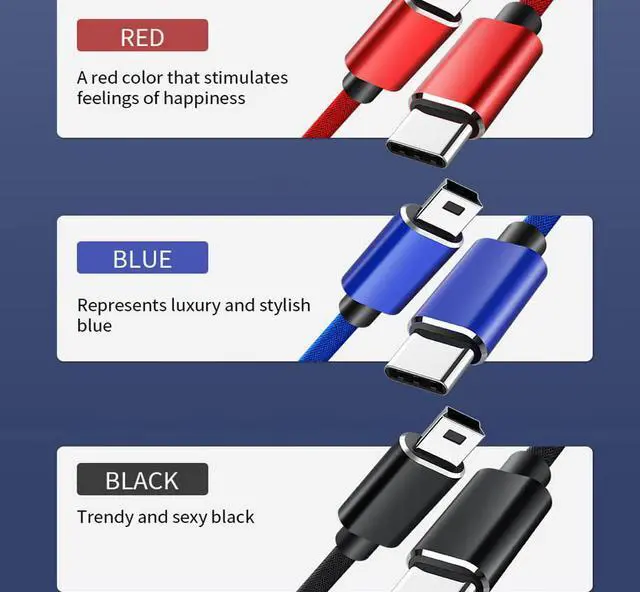 Alt view image 2 of 4 - USB C to Mini USB Cable,Quick Charger Data Sync OTG Cord for Hero 3+/PS3/Controller/Canon/GPS/Macbook Mobile and More (Blue 1m)