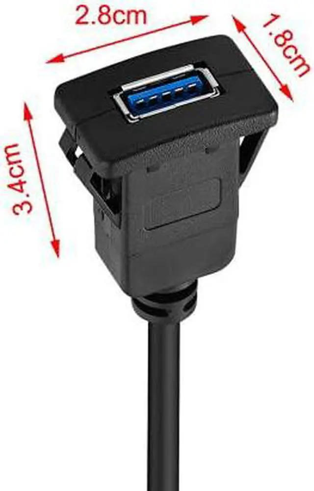 Alt view image 2 of 2 - Flush Mount USB Cable,Square Single Port USB 3.0 Panel Flush Mount Extension Cable with Buckle for Car, Boat, Motorcycle,6FT/1.8M