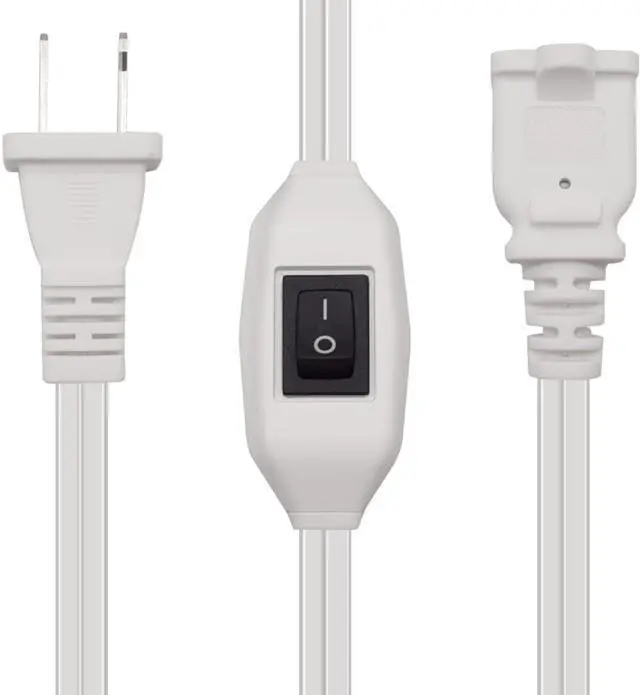 Main image of Short 2 Prong Extension Cord, US AC 2-Prong Male to Female Power Cable 12A/125V,Nema 1-15P to 1-15R Outlet Extension Cable(White with Switch)