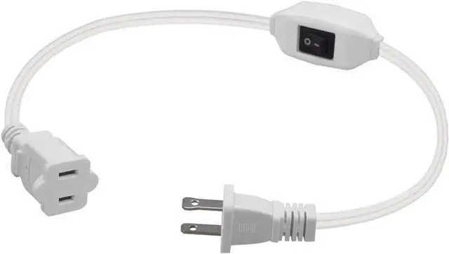 Alt view image 2 of 2 - Short 2 Prong Extension Cord, US AC 2-Prong Male to Female Power Cable 12A/125V,Nema 1-15P to 1-15R Outlet Extension Cable(White with Switch)