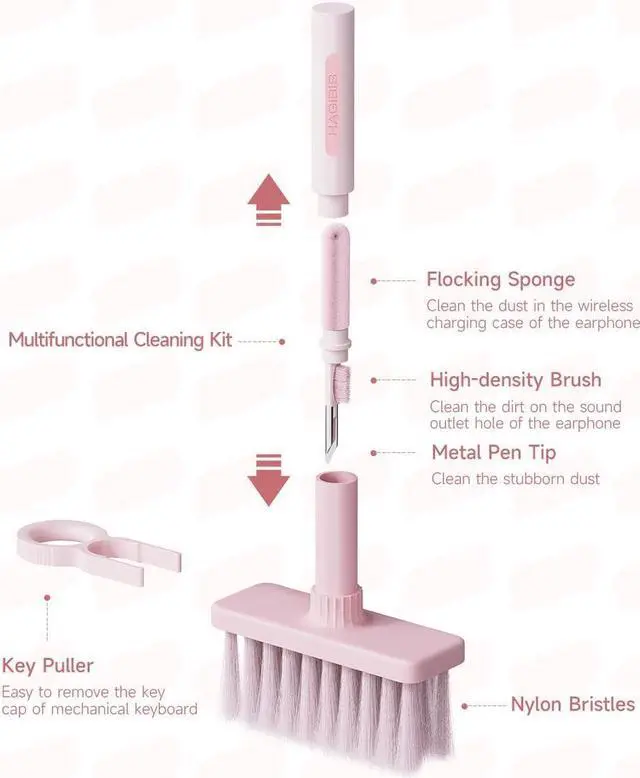 Alt view image 2 of 7 - Hagibis Cleaning Soft Brush Keyboard Cleaner 5-in-1 Multi-Function Computer Cleaning Tools Kit Corner Gap Duster Keycap Puller Remover Multi Brush for PC Laptop Airpods Pro Camera Lens (Pink)