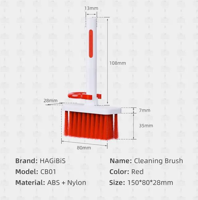 Alt view image 7 of 7 - Hagibis Cleaning Soft Brush Keyboard Cleaner 5-in-1 Multi-Function Computer Cleaning Tools Kit Corner Gap Duster Keycap Puller for Bluetooth Earphones Lego Laptop Airpods Pro Camera Lens (Red)