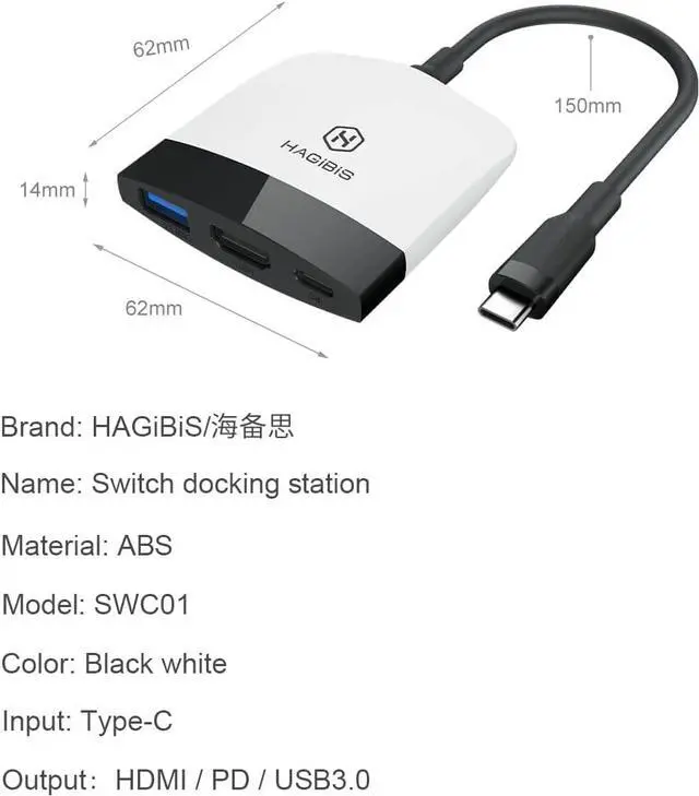 Alt view image 6 of 7 - Switch Dock for Nintendo Switch OLED, Hagibis Portable TV Dock Charging Docking Station with HDMI and USB 3.0 Port Replacement Base Dock Set Type C to HDMI TV Adapter for MacBook Pro Air (Black White)