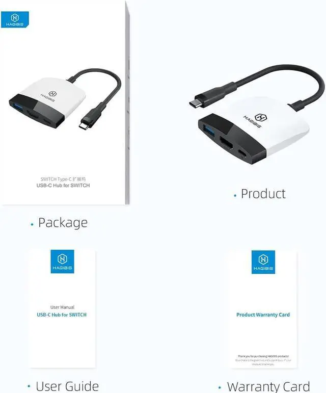 Alt view image 7 of 7 - Switch Dock for Nintendo Switch OLED, Hagibis Portable TV Dock Charging Docking Station with HDMI and USB 3.0 Port Replacement Base Dock Set Type C to HDMI TV Adapter for MacBook Pro Air (Black White)