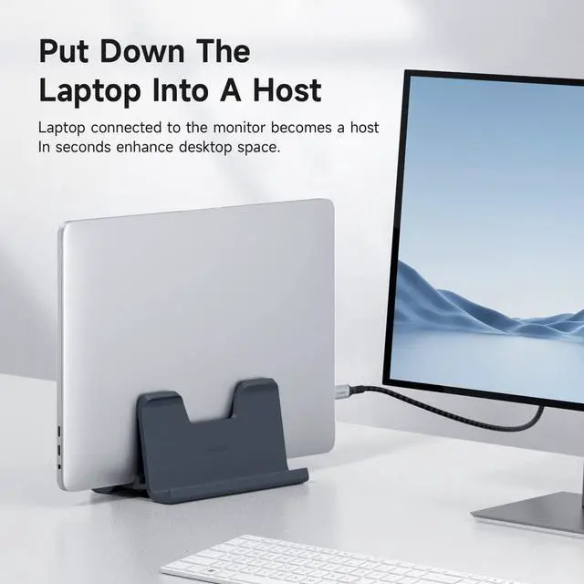 Alt view image 5 of 7 - Hagibis Vertical Laptop Stand Desktop for Desk Gravity Locking Holder Dock Save Space Improves Airflow for MacBook Pro, Mac Mini, Surface, HP, Dell, Chrome Book (Gen2 White)